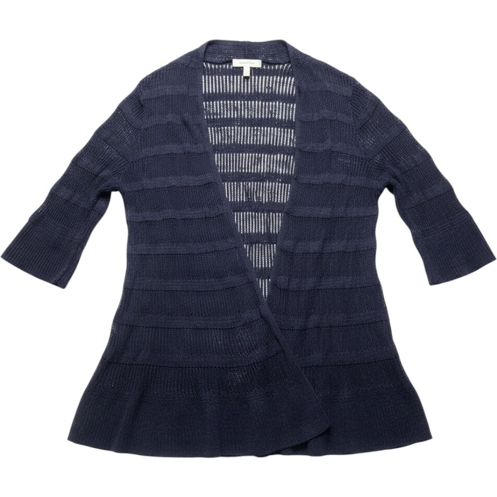 Eileen Fisher black 100% Linen Open Front Knit Cardigan Sweater Womens S